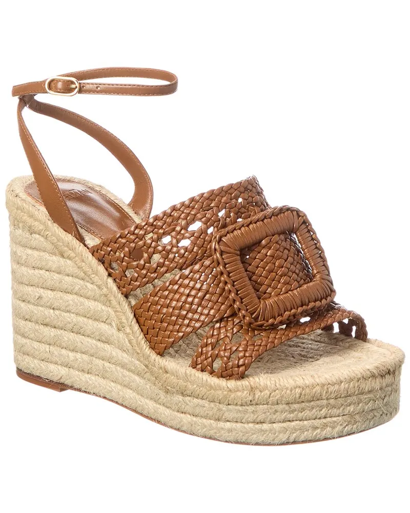 Alexandre Birman Lana 150 Woven Leather Wedge Sandal Brown