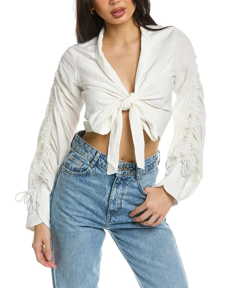 Just BEE Queen Dakota Linen-Blend Top White