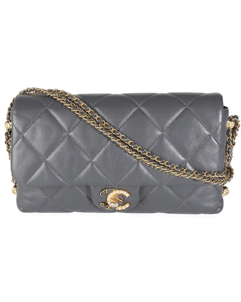Chanel Gray Quilted Leather Crush On Chains Flap Bag (Authentic Pre-Loved Nocolor