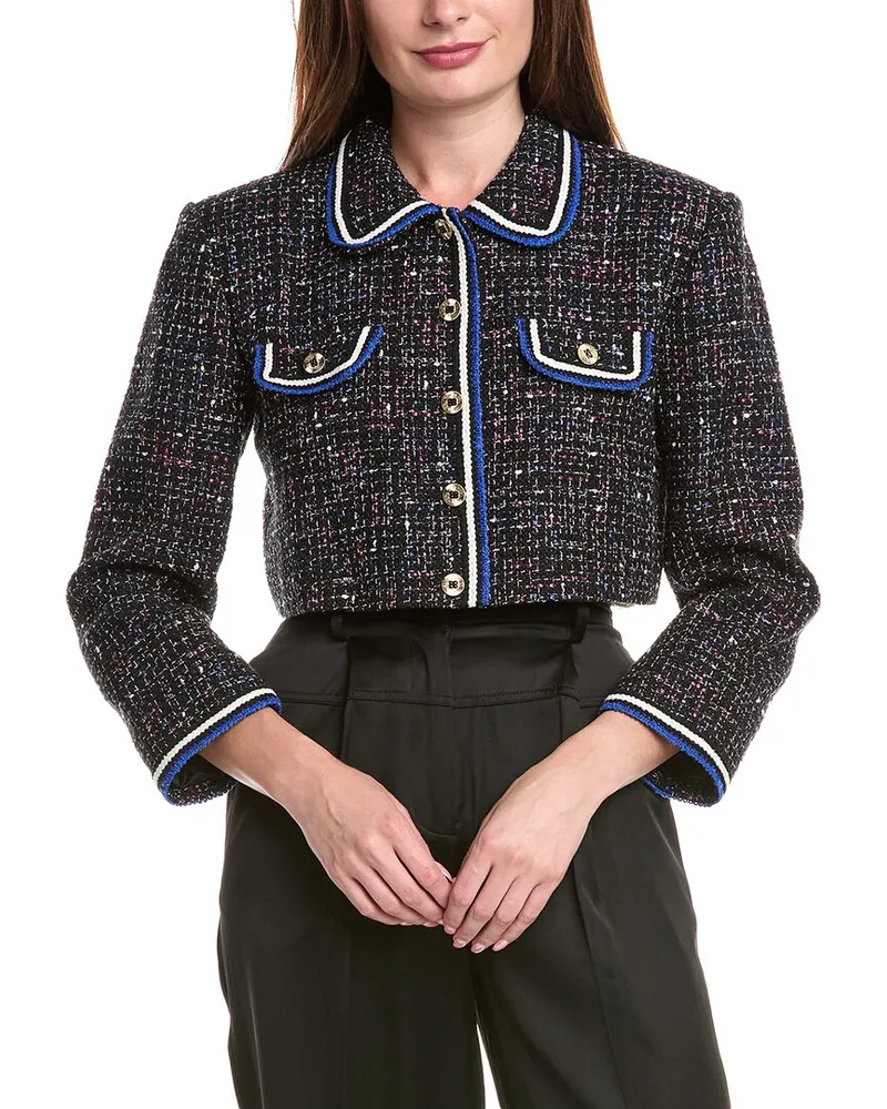 Sandro Tweed Crop Jacket Black