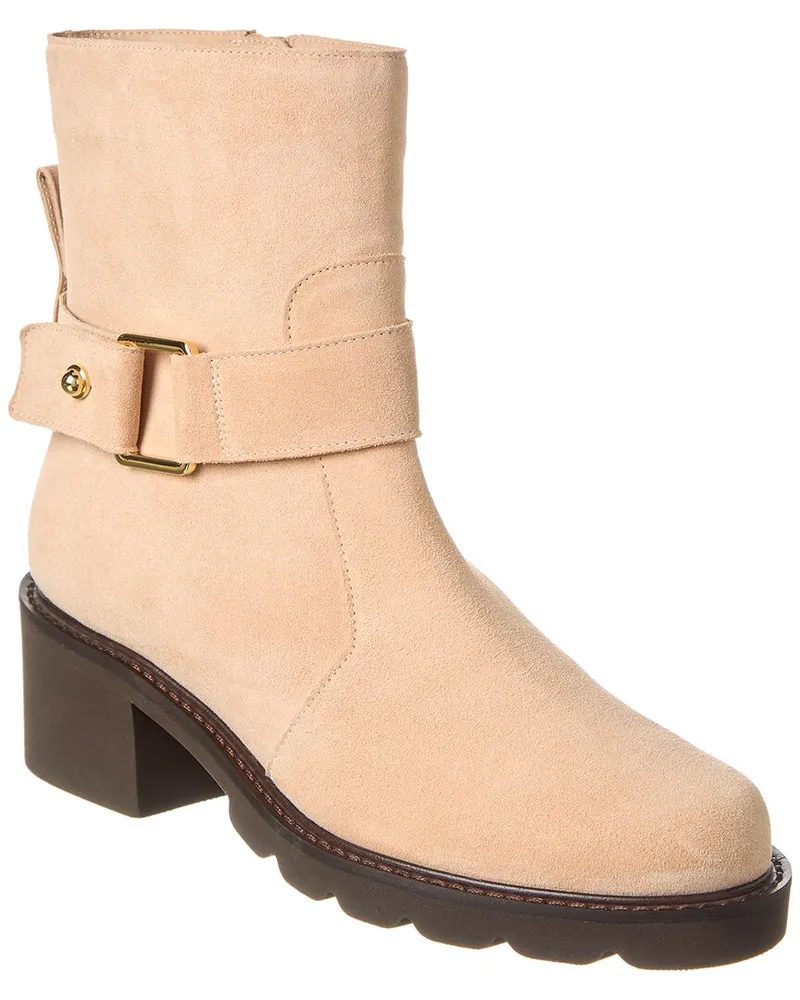 Stuart Weitzman Boulevard Moto Zip Suede Bootie Brown