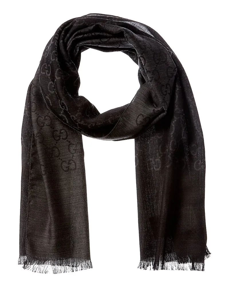 Gucci Logo Small Jacquard Wool & Silk-Blend Scarf Nocolor