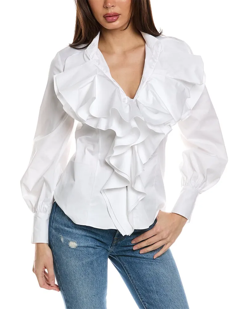 Oscar de la Renta Ruffle Detail Shirt White