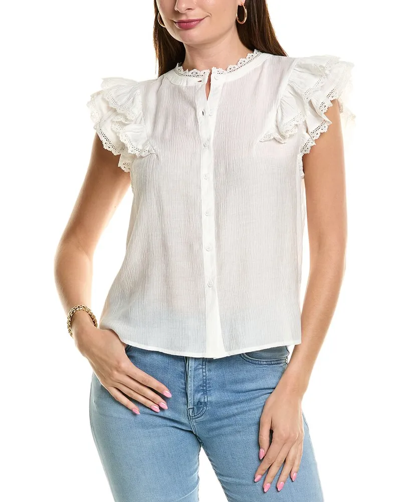 Nicole Miller Flutter Sleeve Blouse White