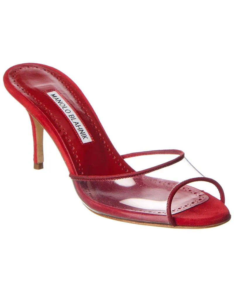 Manolo Blahnik Jadifa 70 Vinyl & Suede Sandal Red