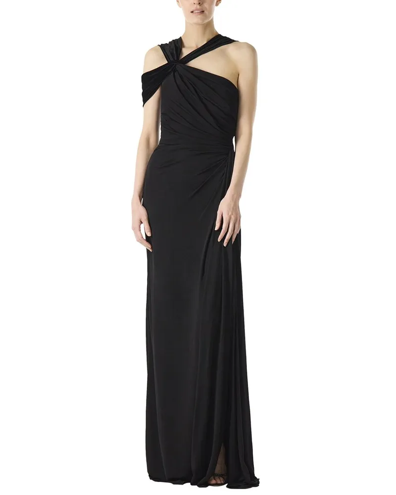 Monique Lhuillier Asymmetrical Neckline Silk-Lined Gown