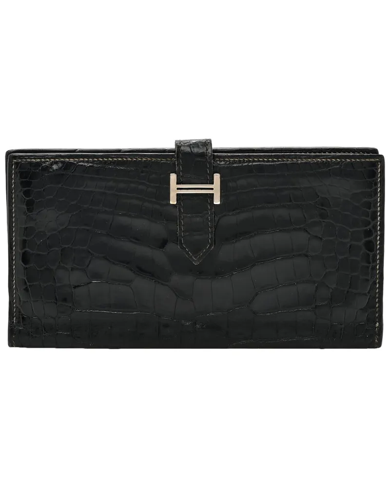 Hermès Black Shiny Alligator Bearn Wallet (Authentic Pre-Loved Nocolor