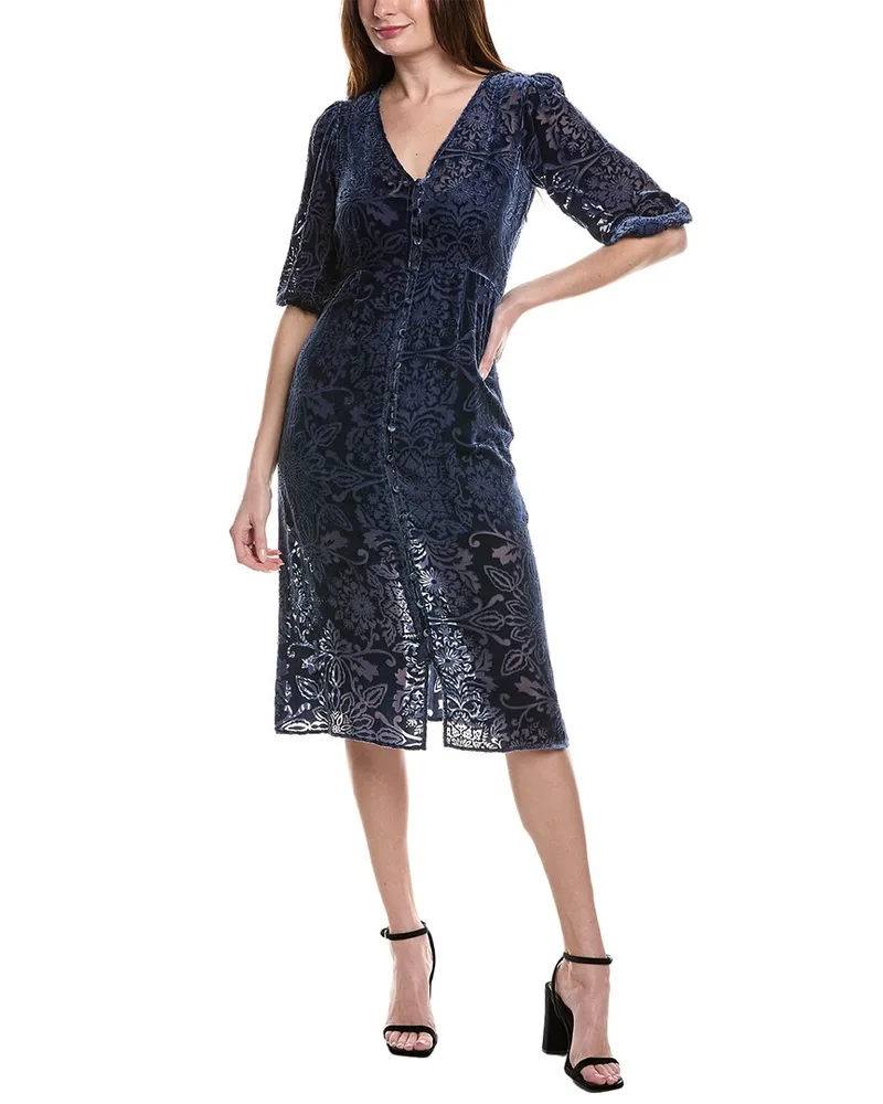Johnny Was Petite Ryan Velvet Burnout Silk-Blend Shirtdress Blue