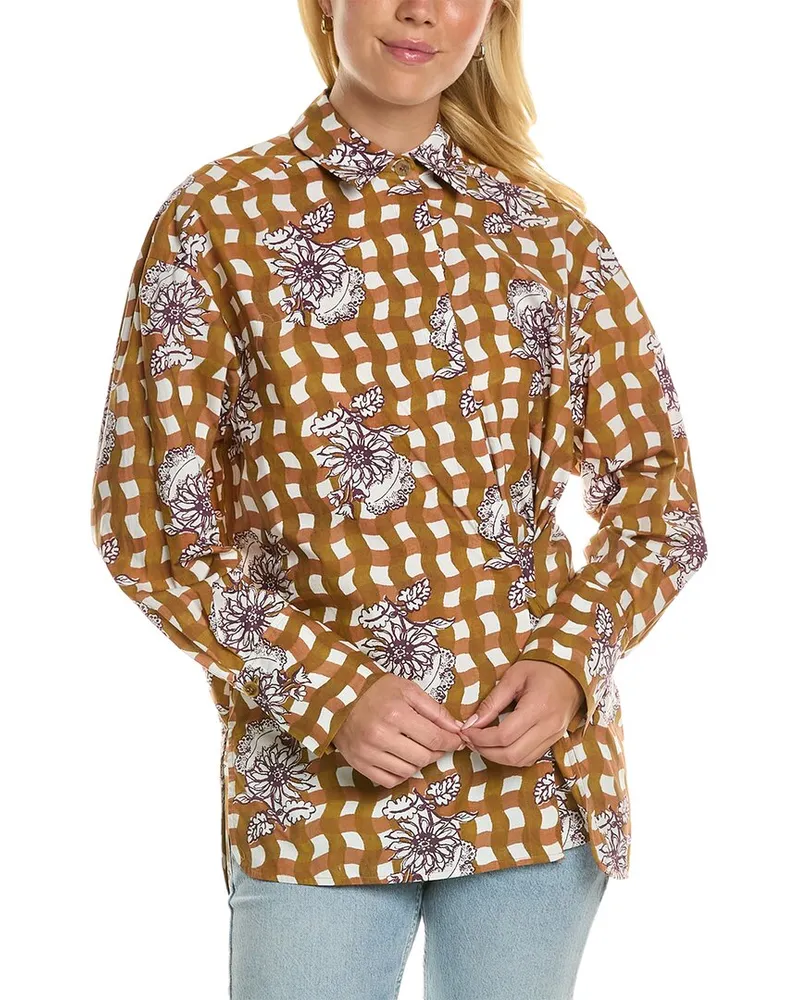 Rebecca Taylor Gingham Daisy Shirt Brown