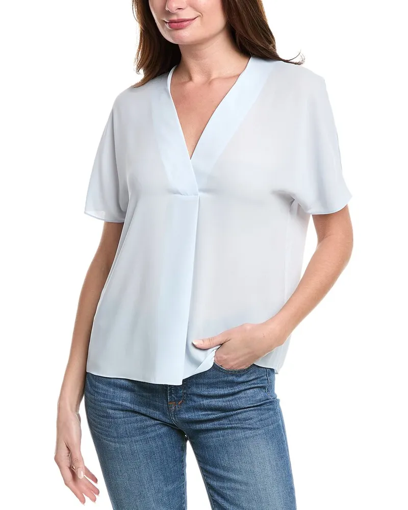 Vince Crepe V-Neck Blouse Blue