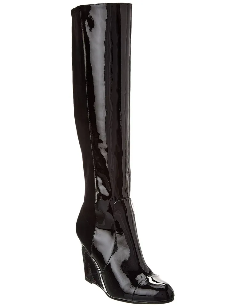 Stuart Weitzman Milla City Wedge Patent & Suede Knee-High Boot Black