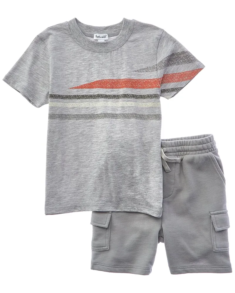 Splendid 2pc Cali Stripe Shirt & Short Set Gray