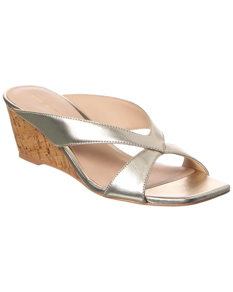 Stuart Weitzman Miami 50 Leather Wedge Sandal Gold