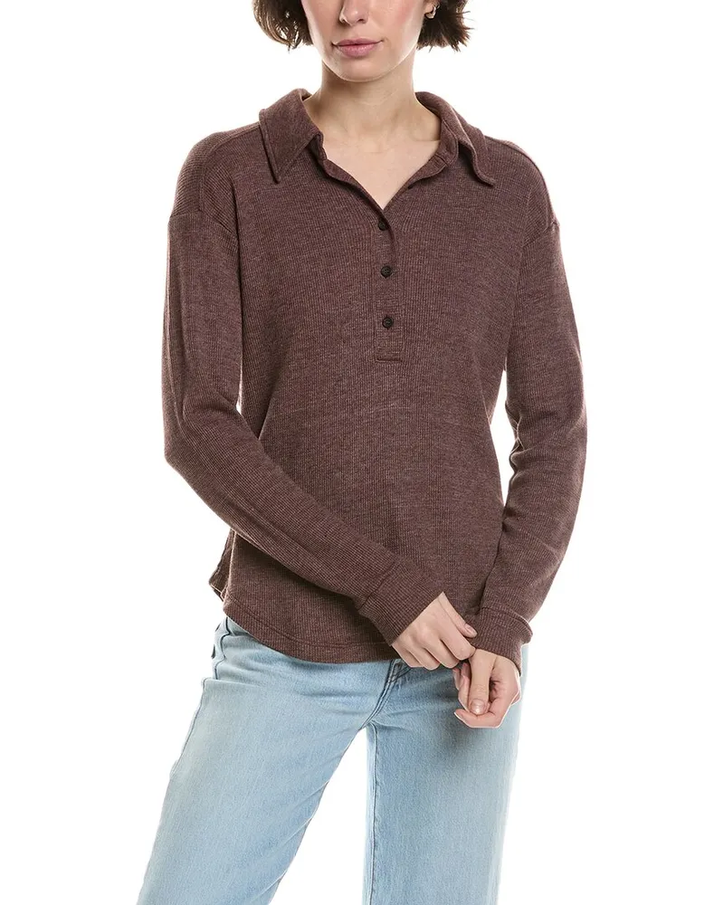 Michael Stars Amina Henley Shirt Brown