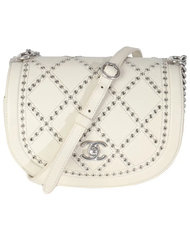 Chanel Beige & White Leather Coco Eyelets Small Flap Bag (Authentic Pre-Loved Nocolor