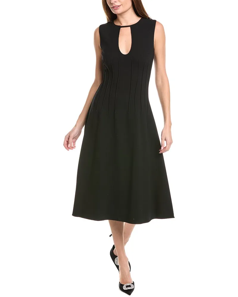 Oscar de la Renta Keyhole Seam Detail Silk-Trim Wool-Blend Midi Dress Nocolor