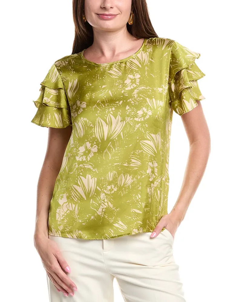 Vince Camuto Tiered Sleeve Satin Blouse Green