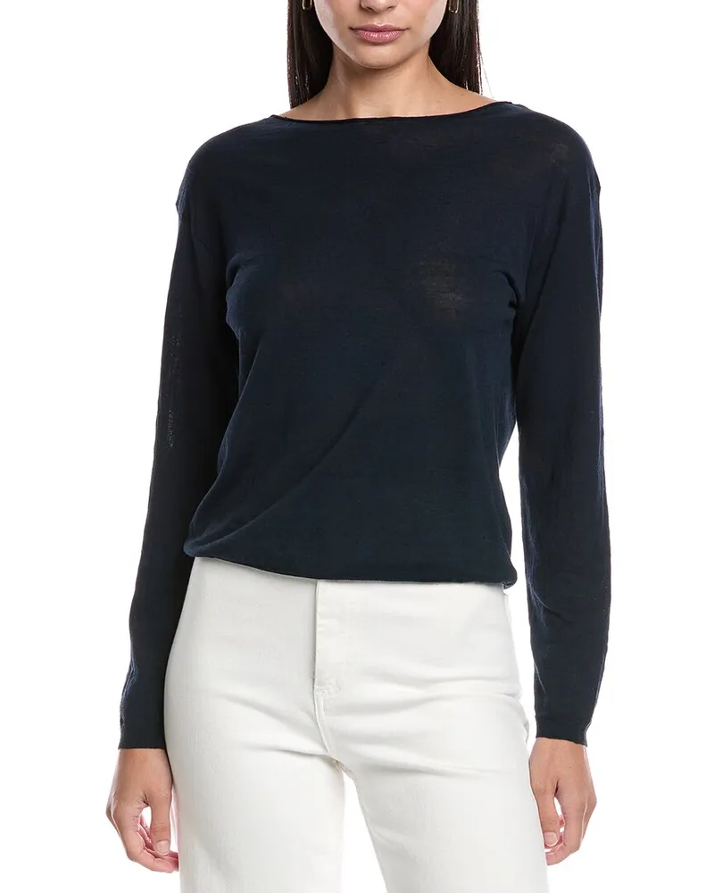 Vince Dropped-Shoulder Boat Neck Linen-Blend Sweater Blue