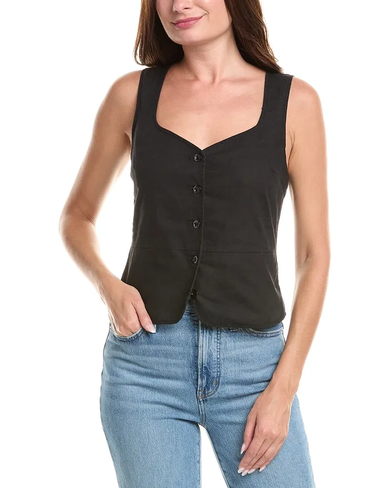 Michael Stars Honey Linen-Blend Button Vest Black