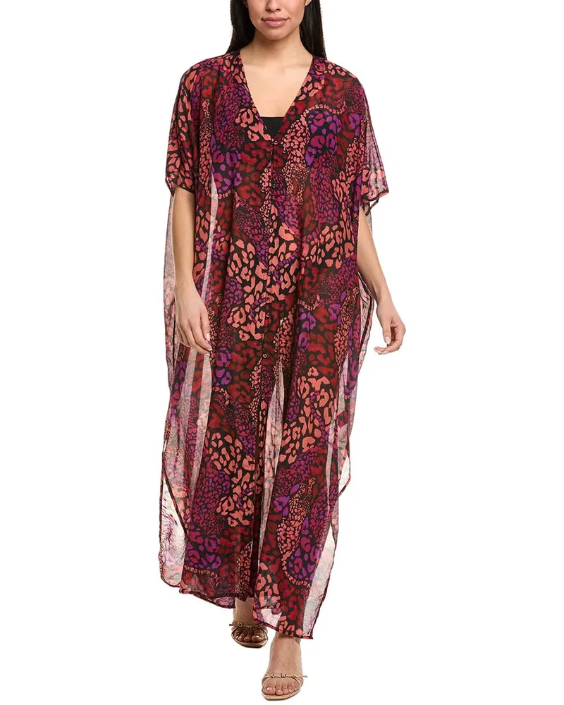 Johnny Was Afeni Silk-Blend Maxi Caftan Red