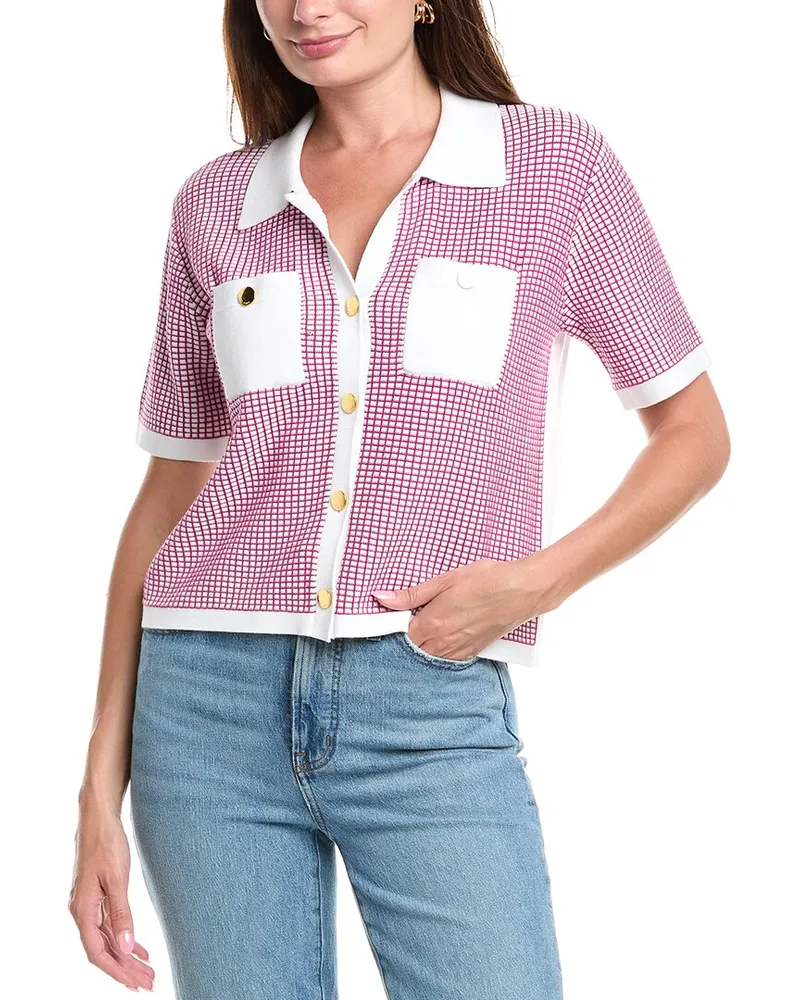 ST. JOHN Vichy Knit Cardigan White