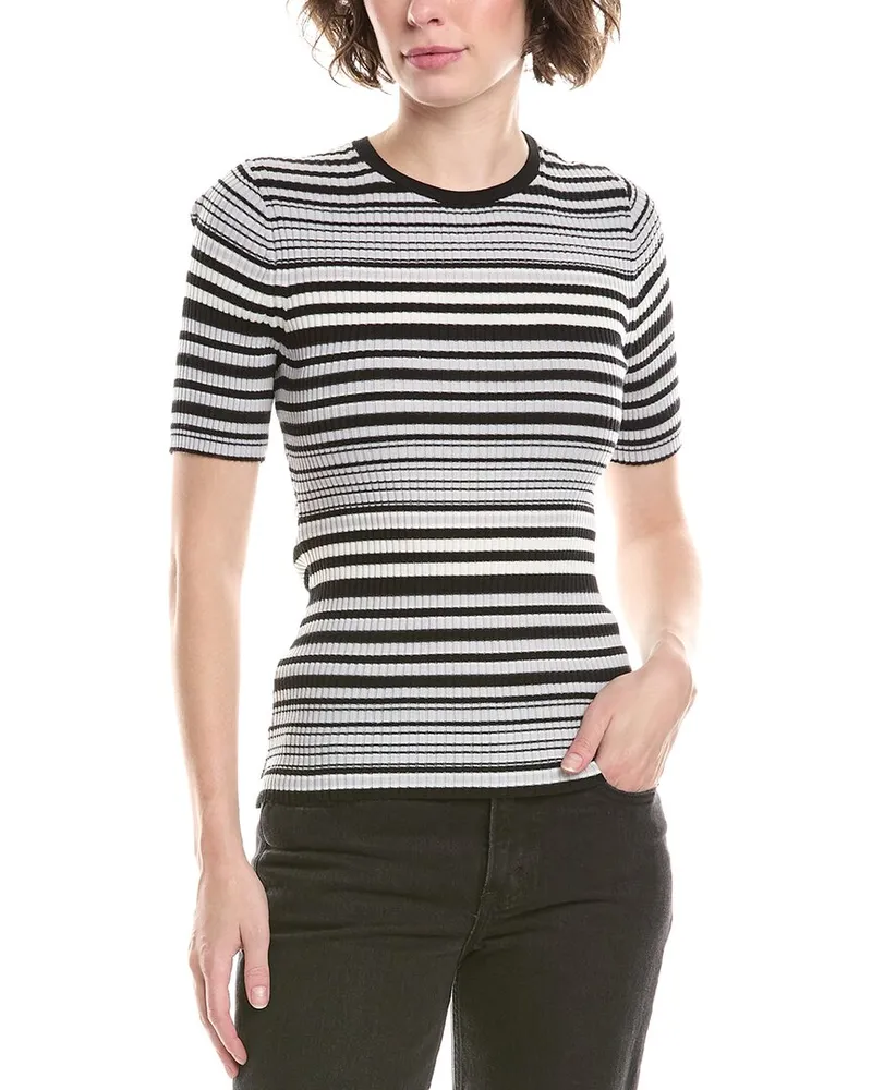 Theory Stripe Wool T-Shirt Black