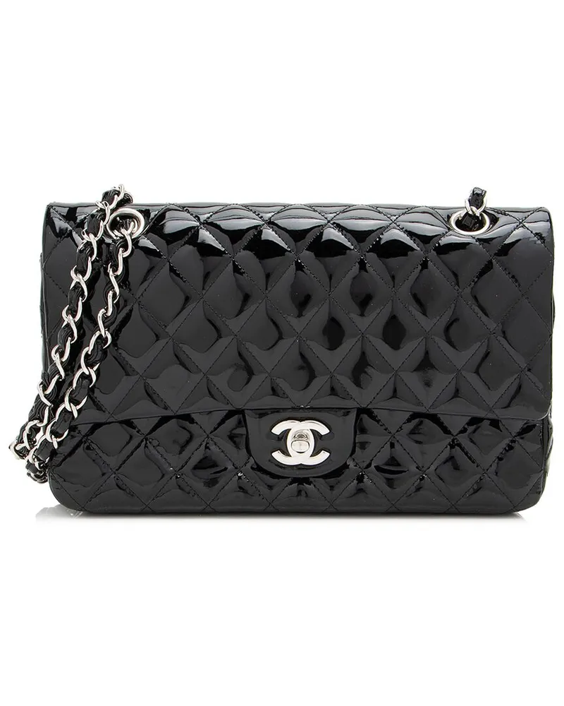 Chanel Black Quilted Patent Leather Classic Medium Double Flap Shoulder Bag (Authentic Pre-Loved Nocolor