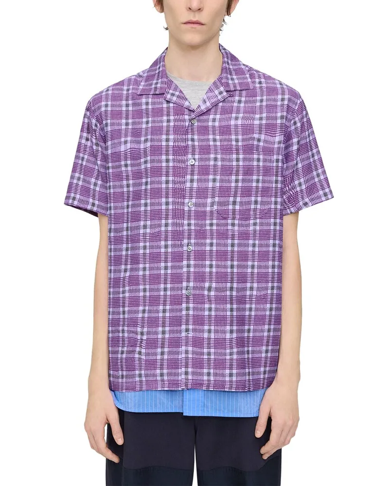 Theory Wrinkle Check Silk-Blend Shirt Purple