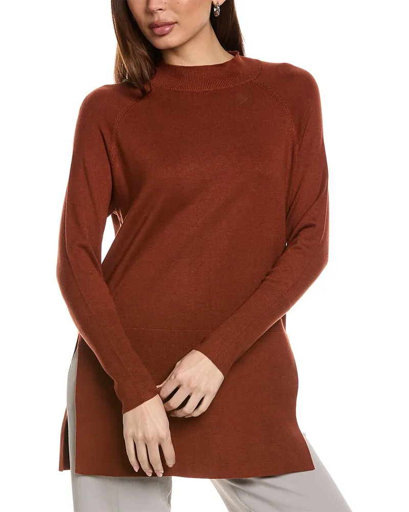 Joseph Ribkoff Mock Neck Tunic Sweater Brown