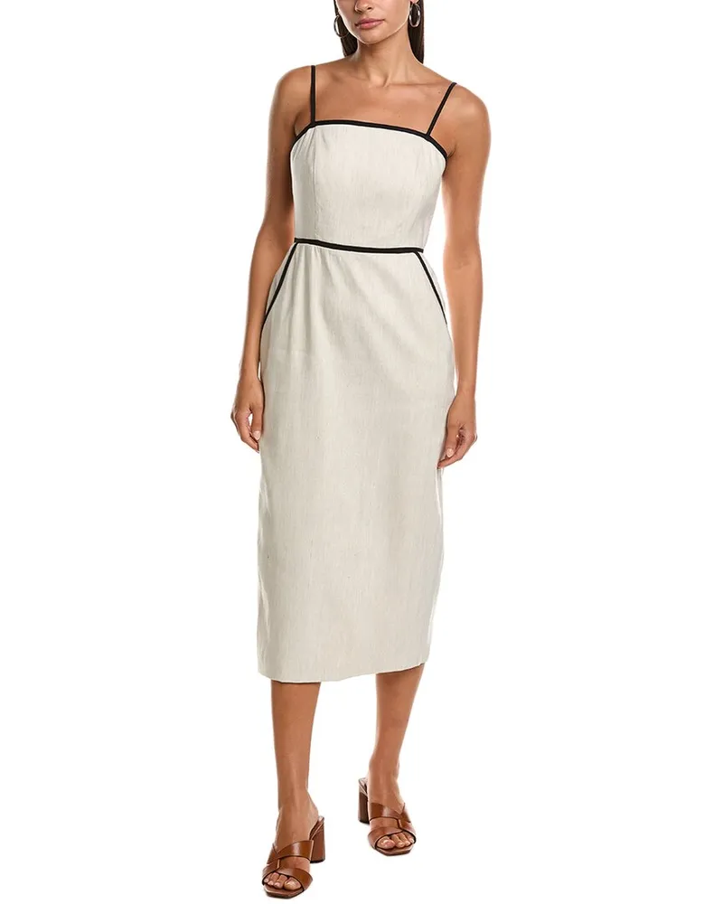 Milly Amara Contrast Linen-Blend Midi Dress Beige