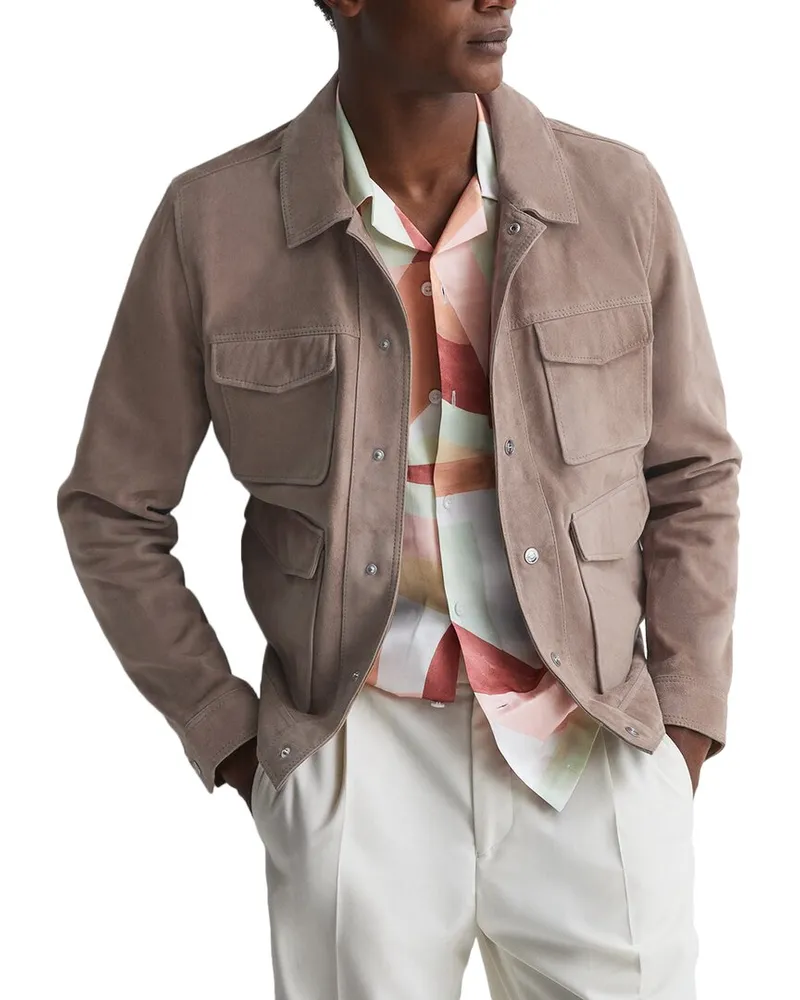 Reiss Ballina Leather Jacket Brown
