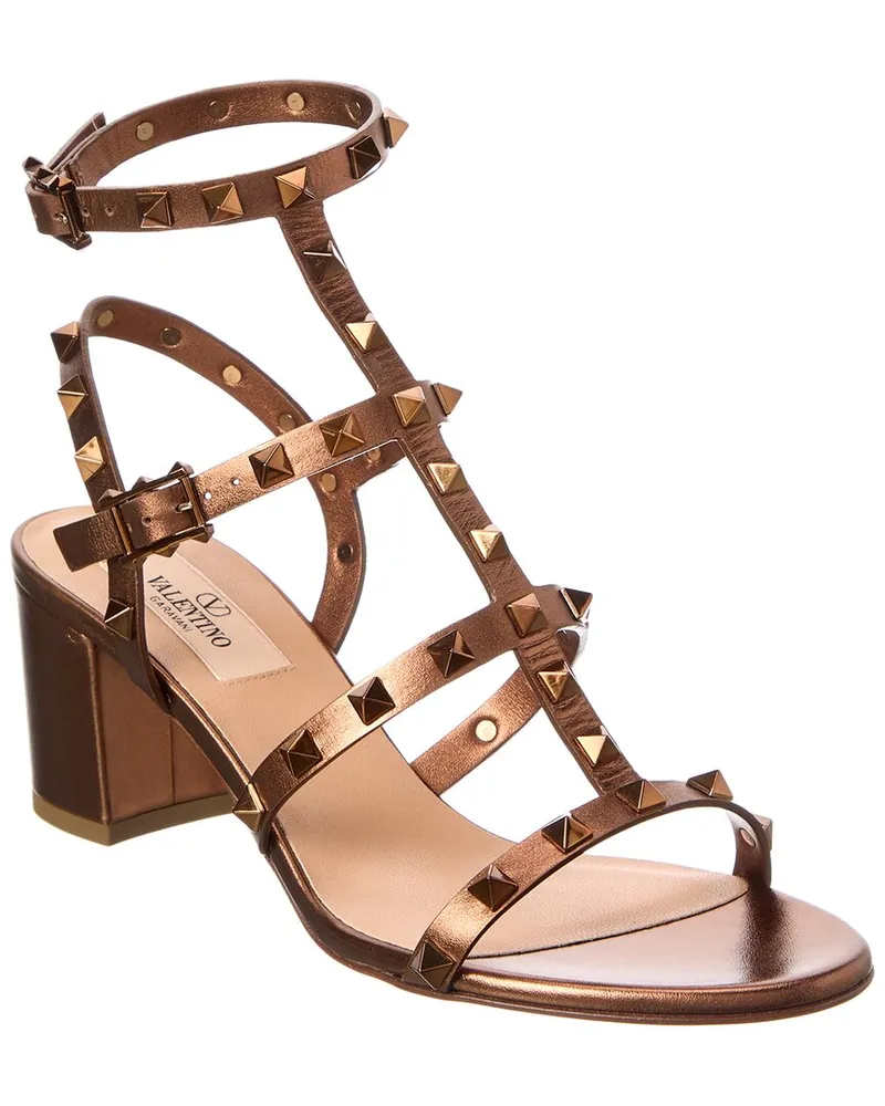 Valentino Garavani Rockstud Caged 60 Leather Ankle Strap Sandal Gold