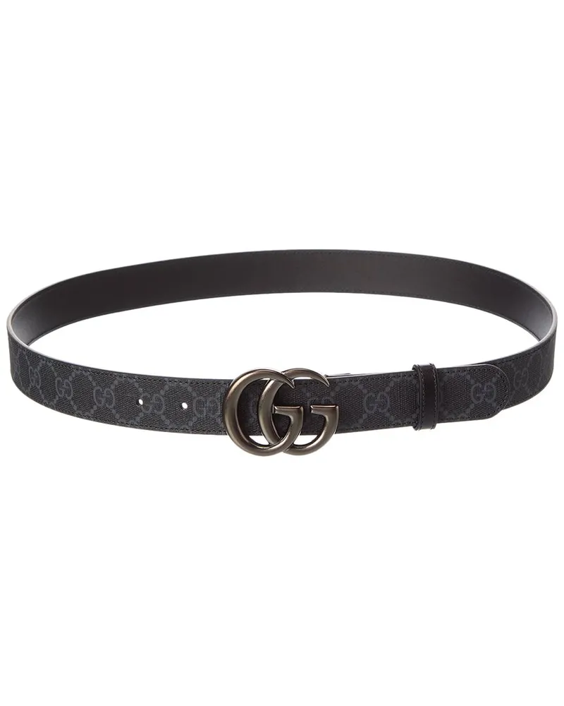 Gucci GG Marmont Thin GG Supreme Canvas & Leather Belt Black