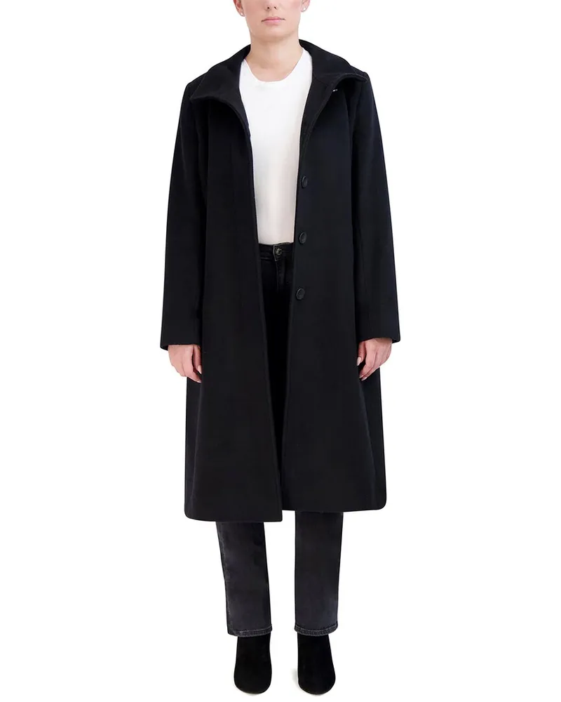 COLE HAAN Button-Up Flare Wool-Blend Coat Nocolor