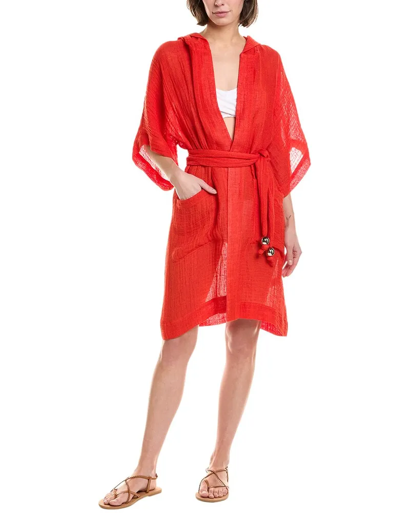 Lisa Marie Fernandez Hooded Linen-Blend Dressing Gown Red