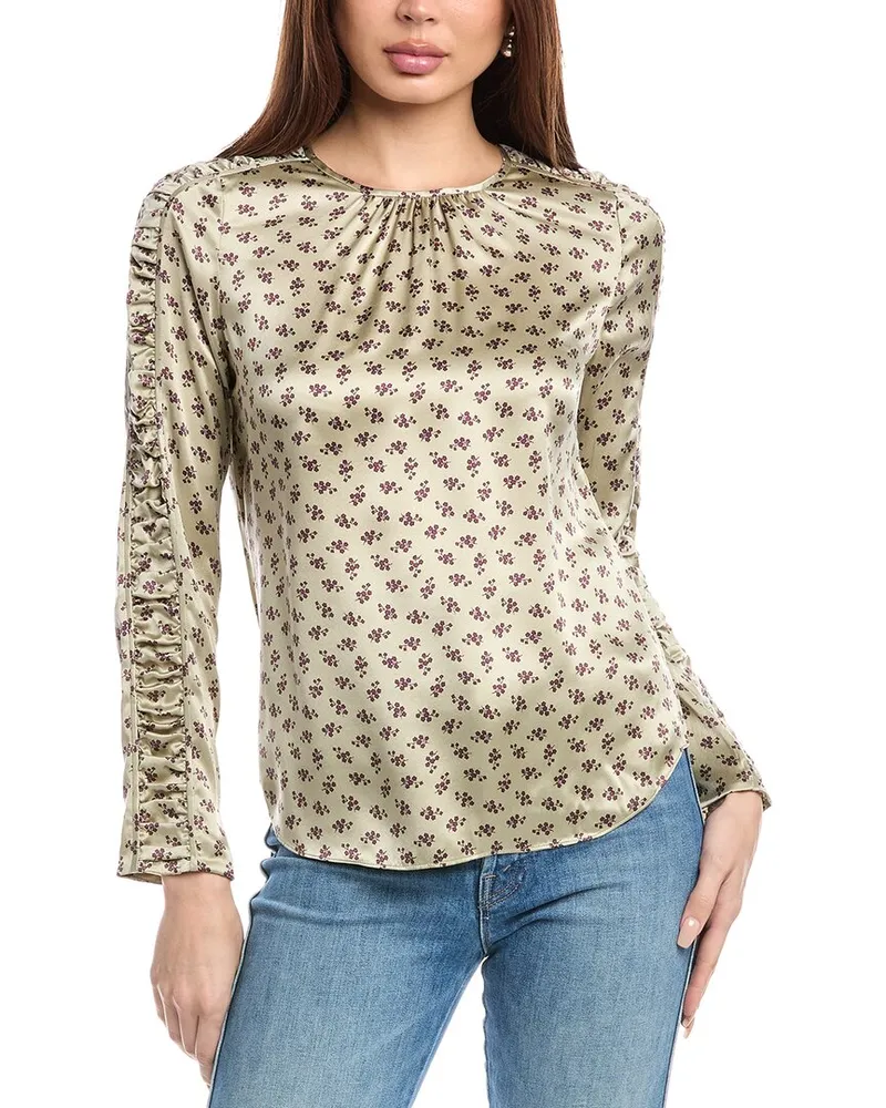 Rebecca Taylor Sage Fleur Silk Top Green