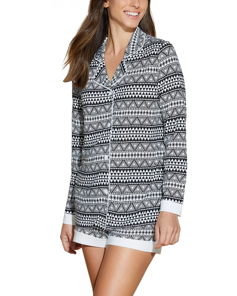 Cosabella Bella Printed Comfort Top & Boxer Set Black