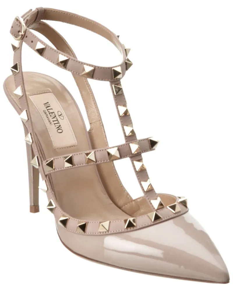 Valentino Garavani Rockstud Caged 100 Patent Pump Beige