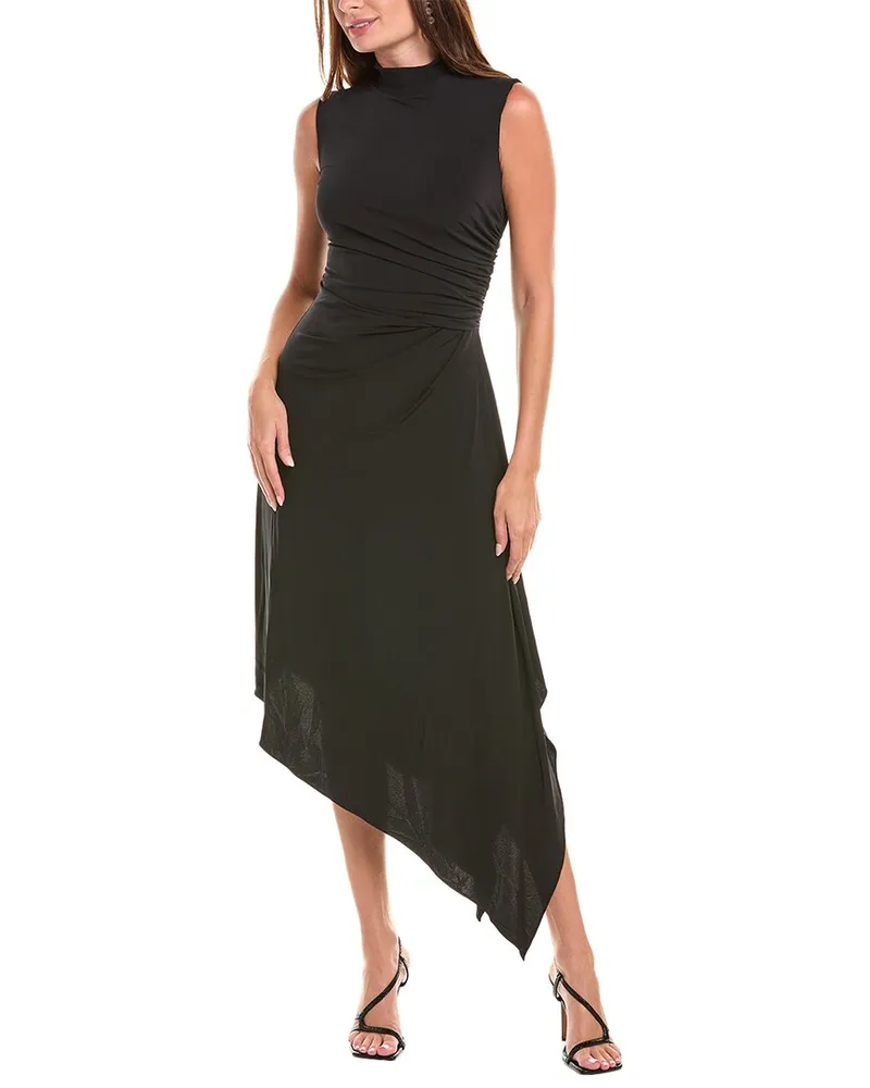 Halston Layla Side Drape Midi Dress Black
