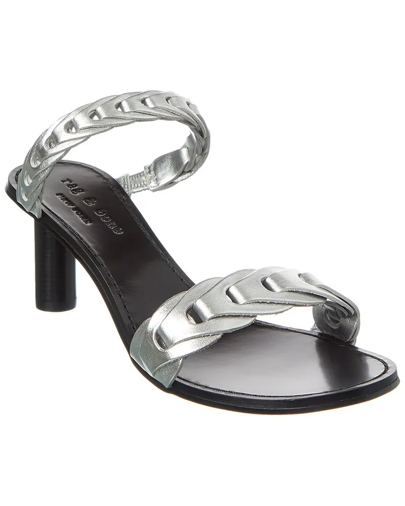 Rag & Bone Infinity Mid Heel Leather Sandal Silver