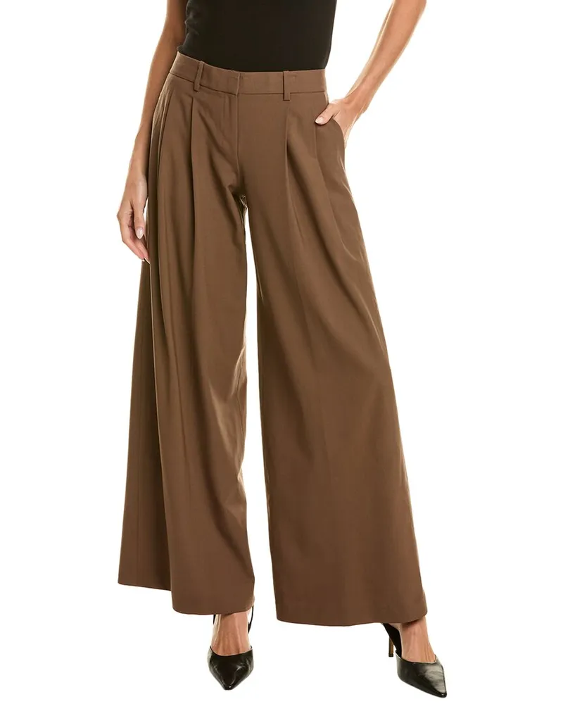 Theory Pleated Low-Rise Wool-Blend Pant Nocolor