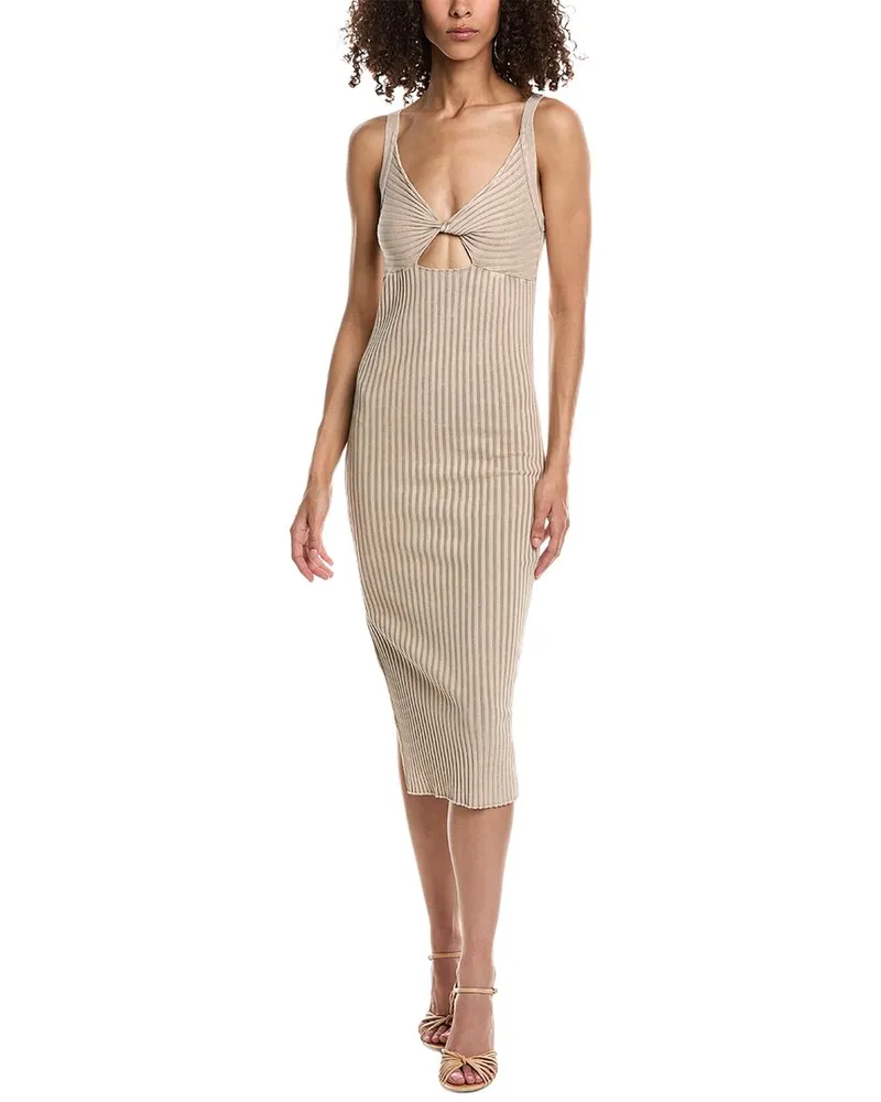 John Elliott + Co Mineral Wash Ginza Rib Twist Midi Dress Brown