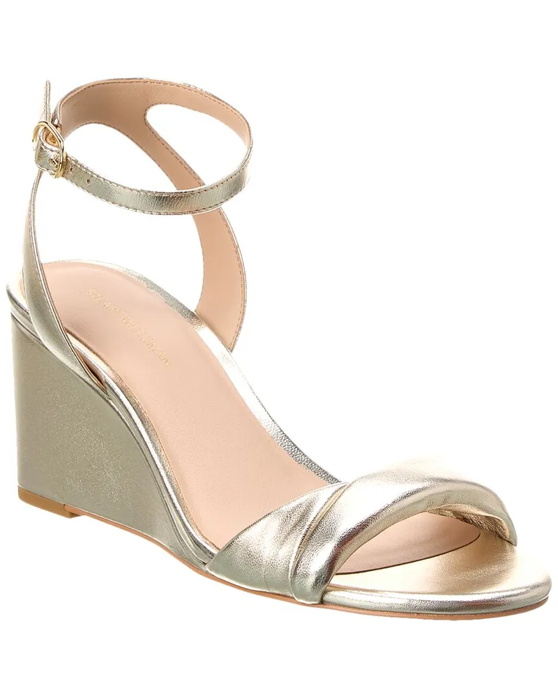 Stuart Weitzman Everly 75 Leather Wedge Sandal Gold