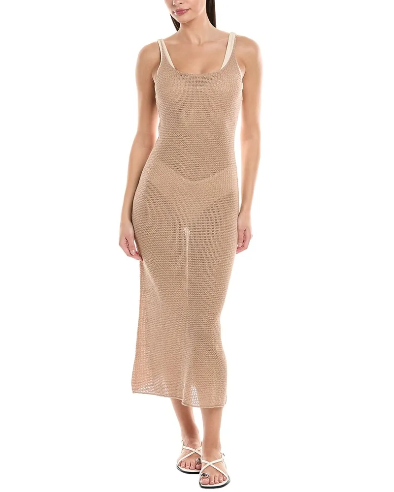 Onia Textured Sweater Scoop Linen Maxi Dress Brown