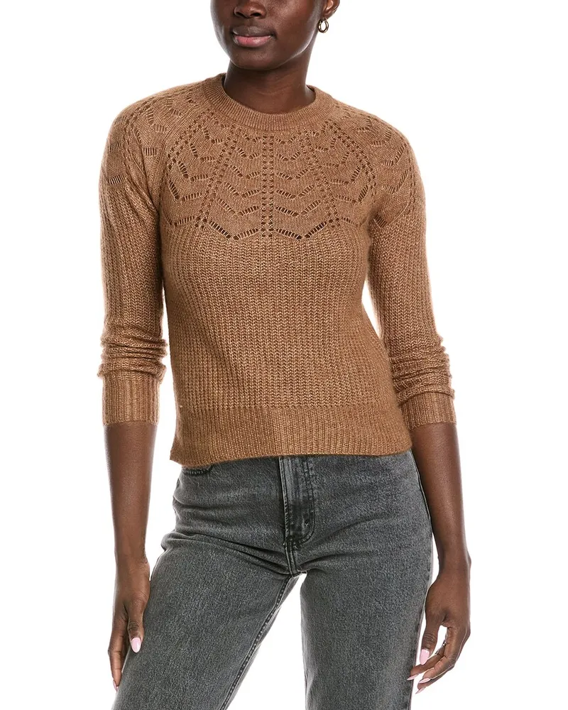 Autumn Cashmere Scalloped Pointelle Yoke Cashmere & Silk-Blend Sweater Brown