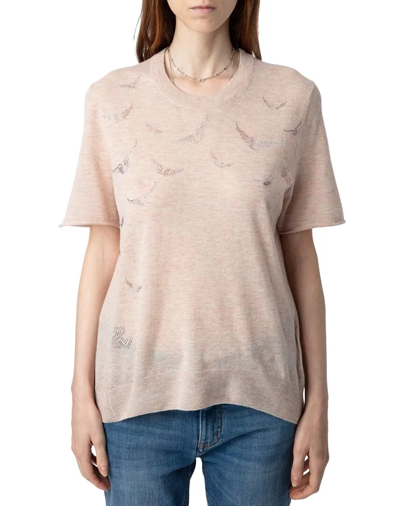 Zadig & Voltaire Ida Cp Gradient Wings Strass Cashmere Sweater Pink