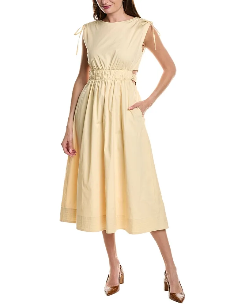 Kenneth Cole Tie Waist Midi Dress Beige