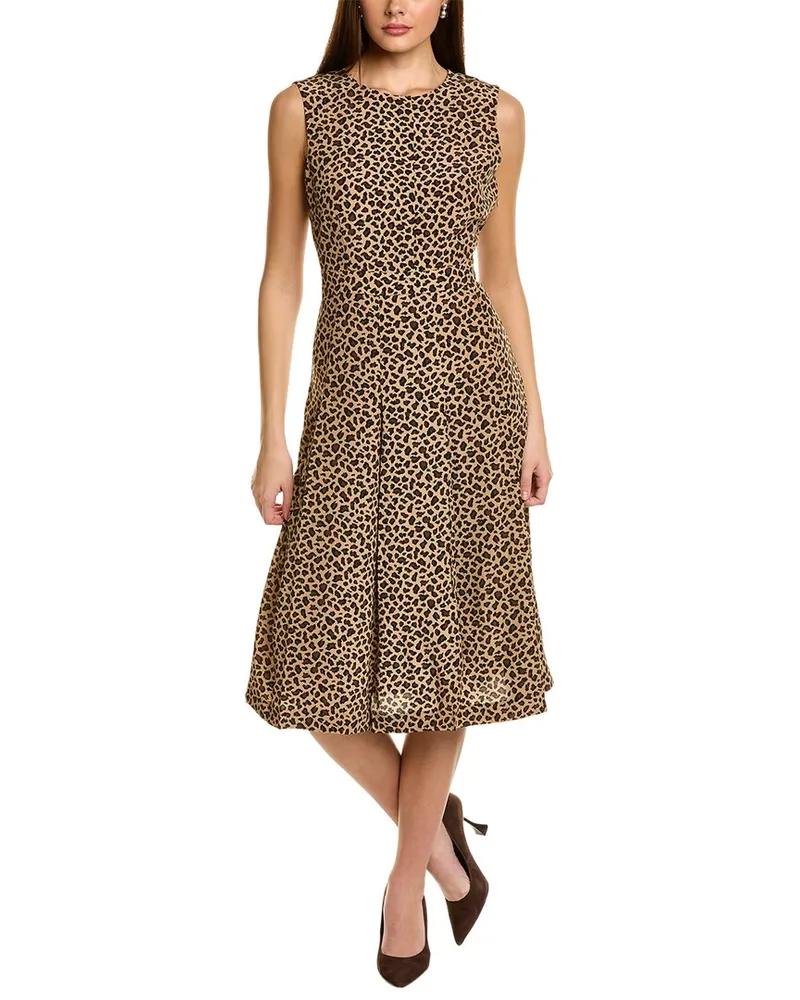 ST. JOHN Spotted Leopard Silk Dress Brown