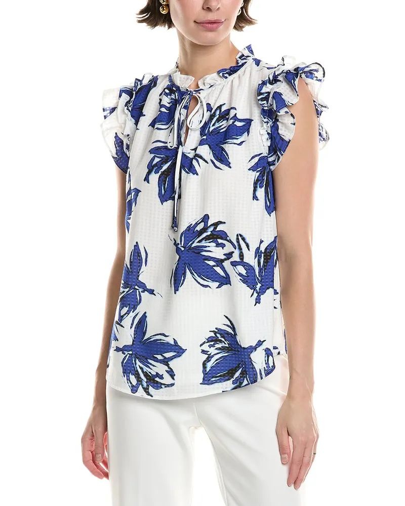Anne Klein Ruffle Tie Neck Top Blue