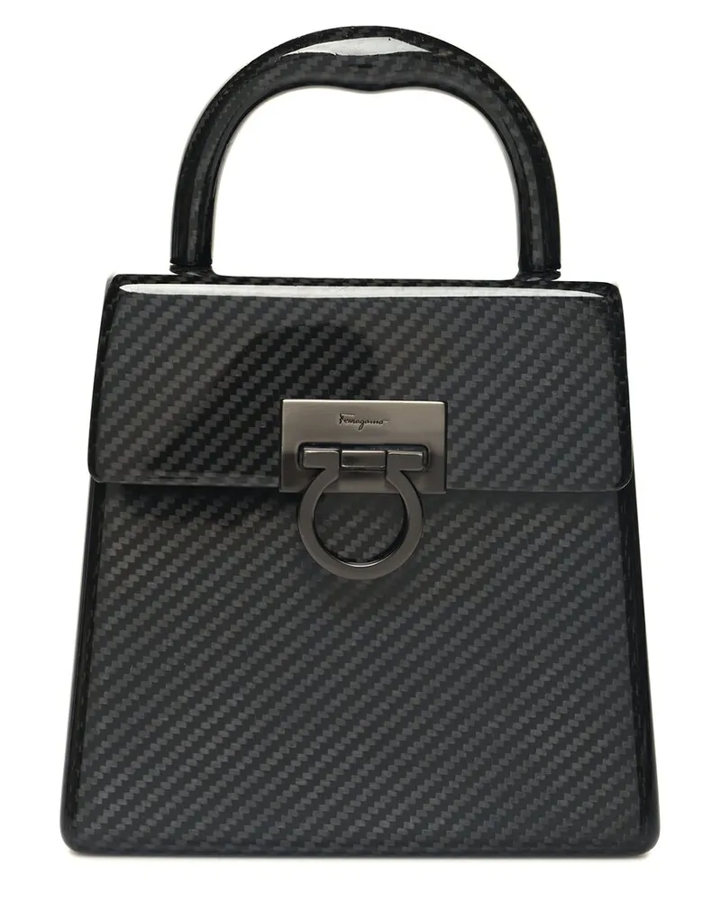 Ferragamo Grey Leather Gancini Carbonio Top Handle Bag (Authentic Pre-Loved Nocolor